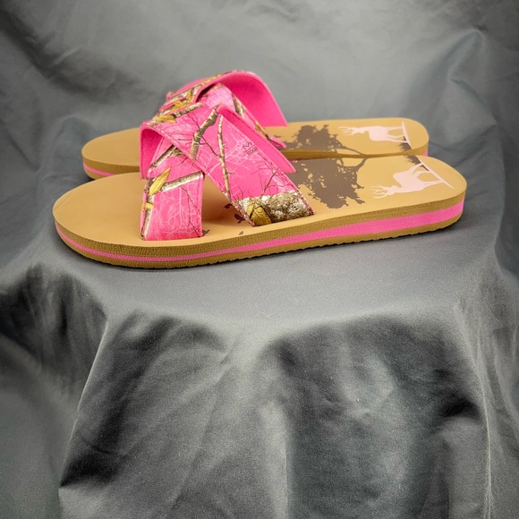 Realtree Women's Pink Open Toe Camo Criss Cross Slide Sandal Size 7/8 - Picture 5 of 6
